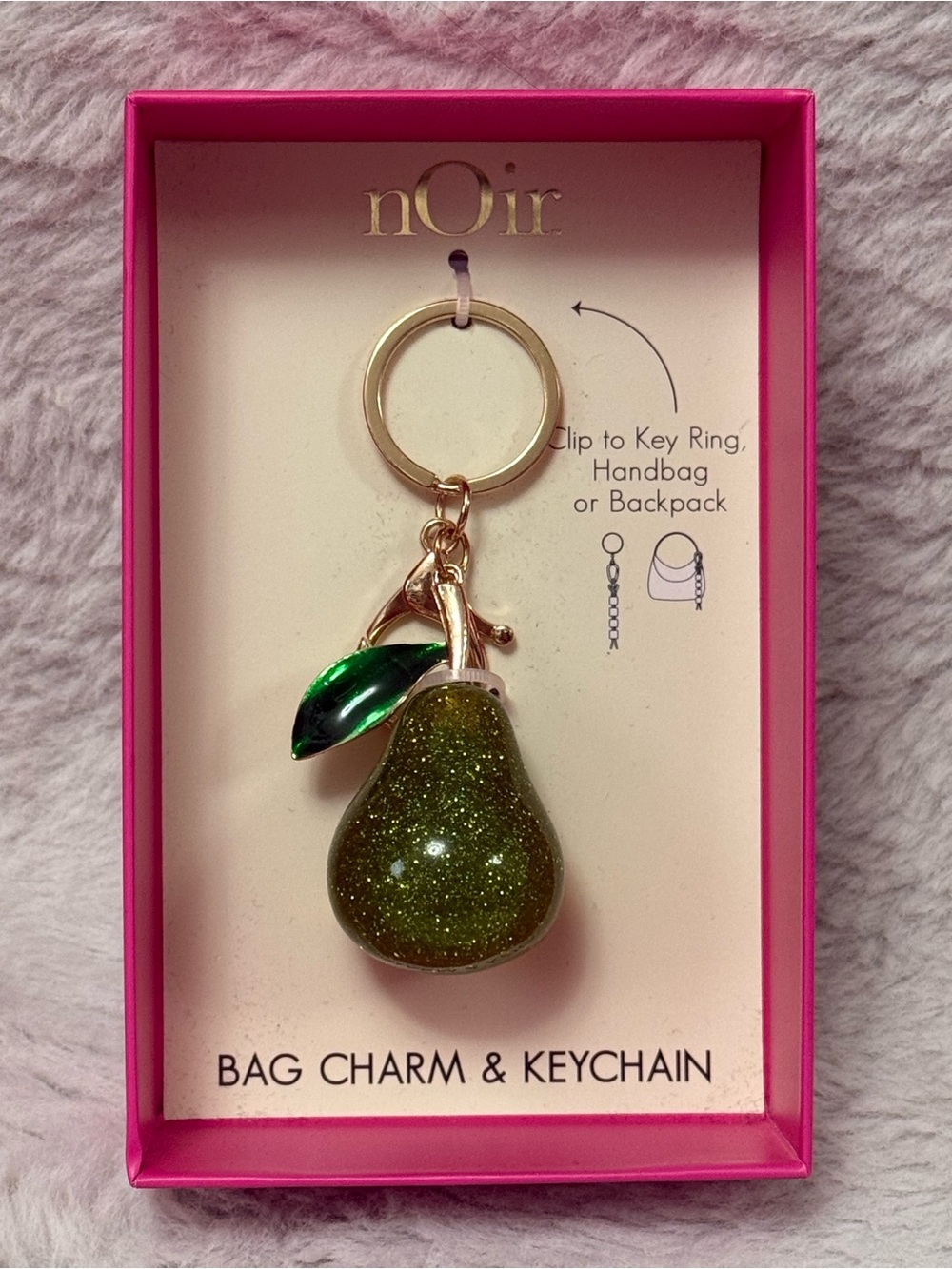 nOir Glitter Green Pear Bag Charm & Keychain